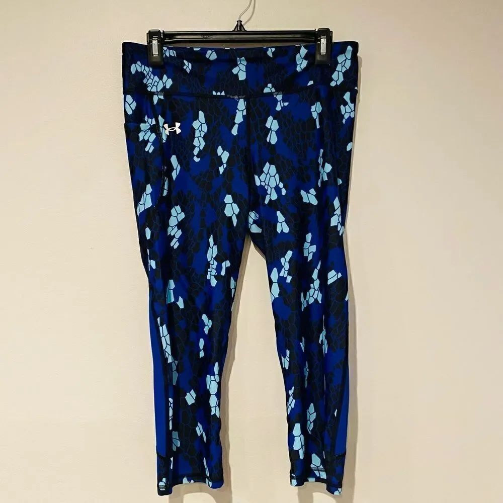 Under Armour Blue/Black Crop Compression Legging Tights Size Large